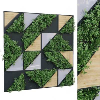现代三角形拼接植物墙3D模型下载